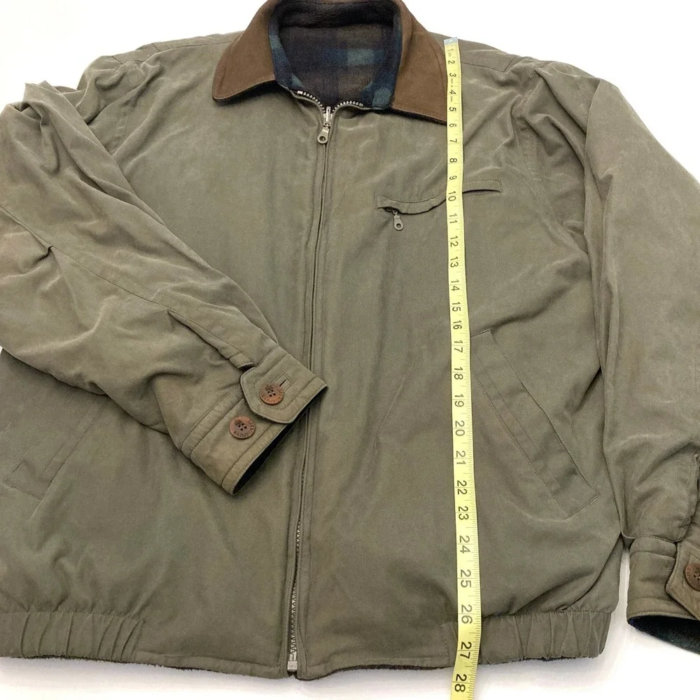 Rainforest Jacket Reversible Twill Fleece Plaid Men's Medium Tan Leather Collar